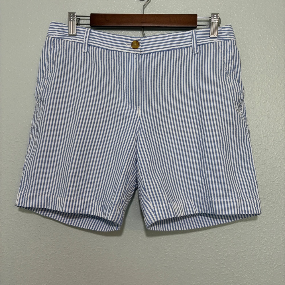 Talbots Relaxed Chino Shorts Size 6 Blue White Seersucker Stripe Cotton